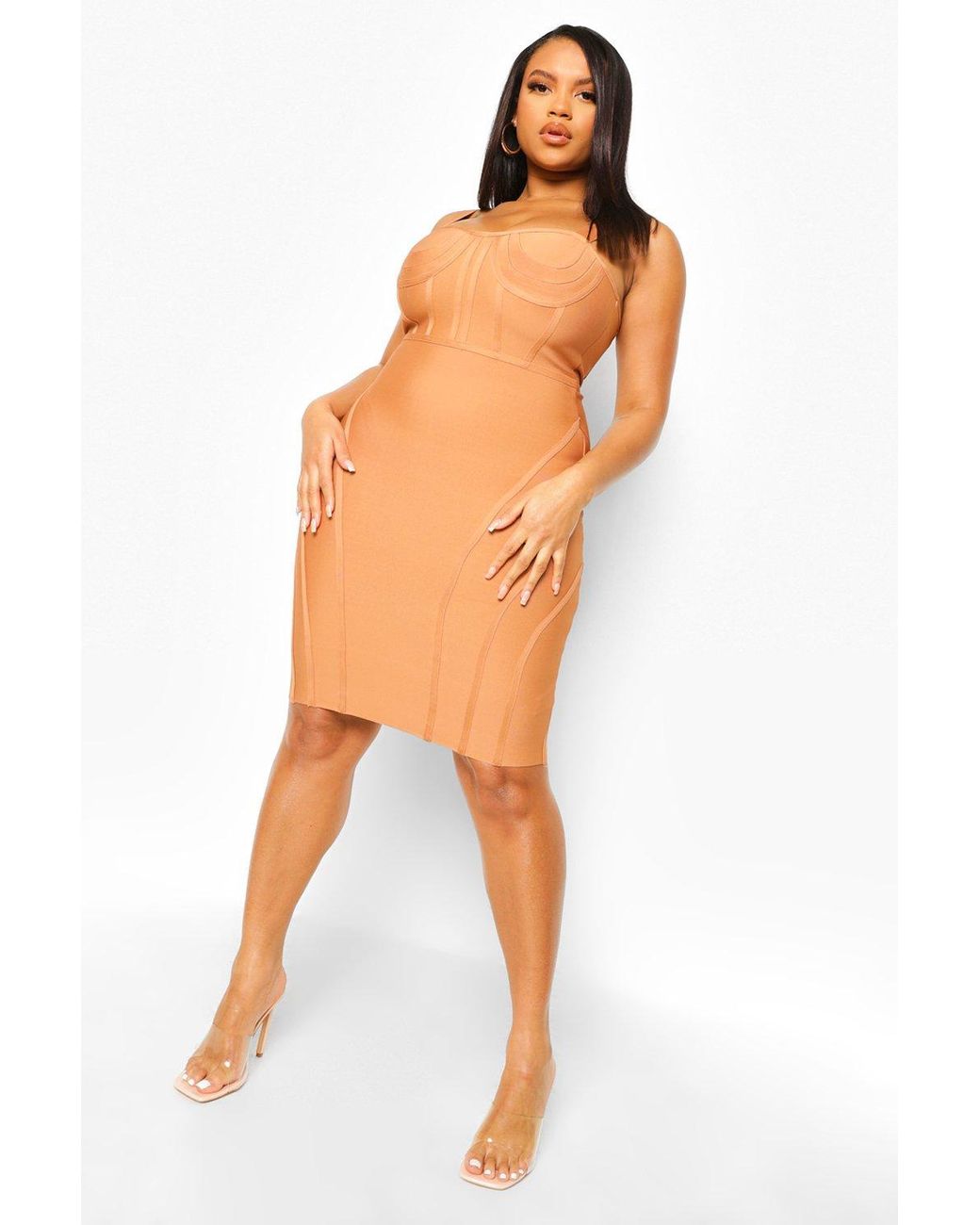 tan bandage dress