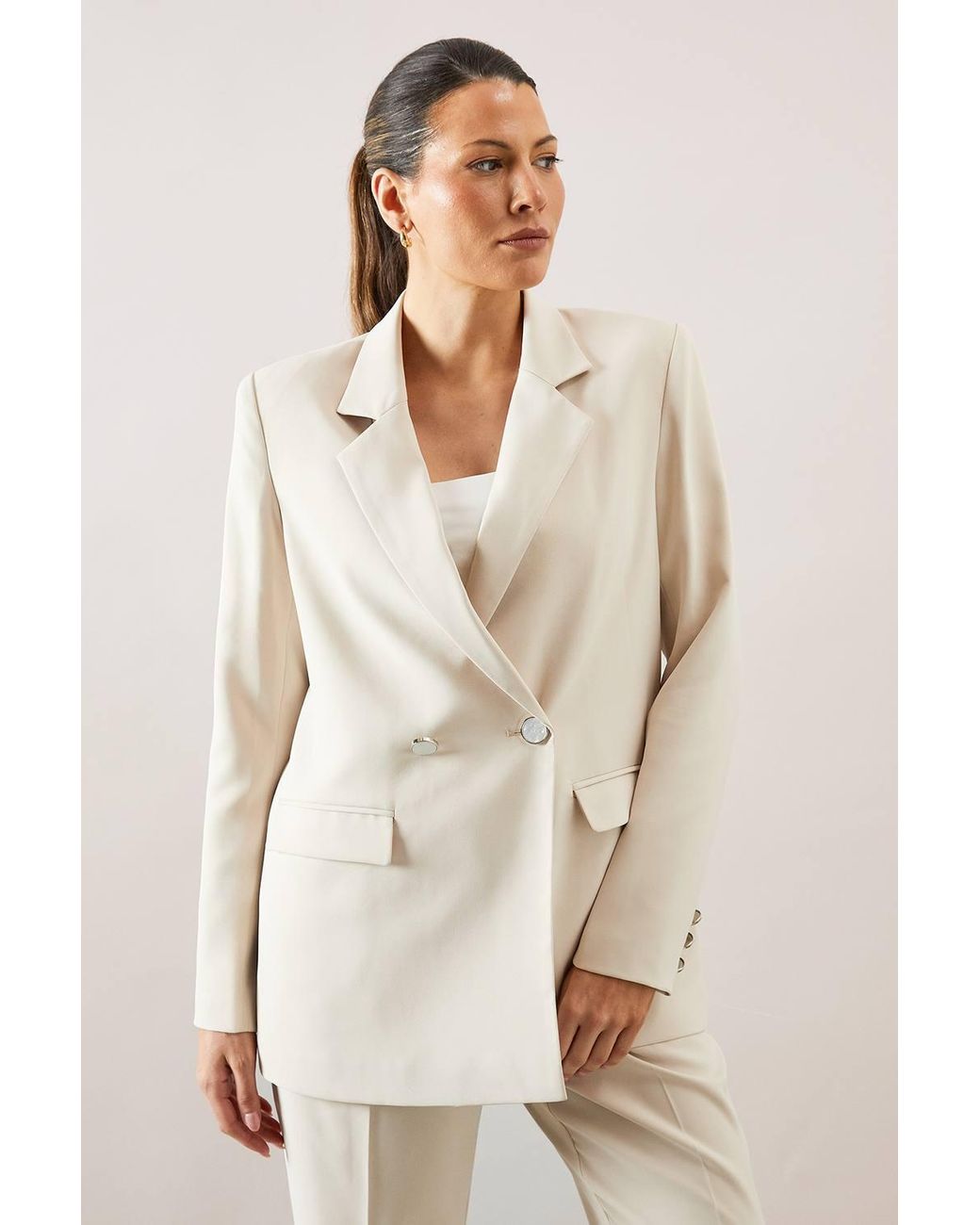Wallis Natural Double Breasted Button Detail Blazer