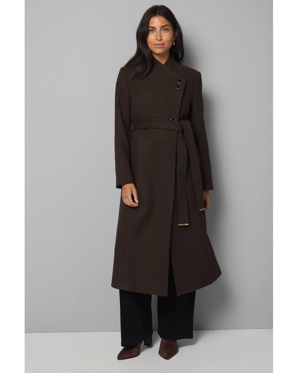 Wallis Black Belted Maxi Coat