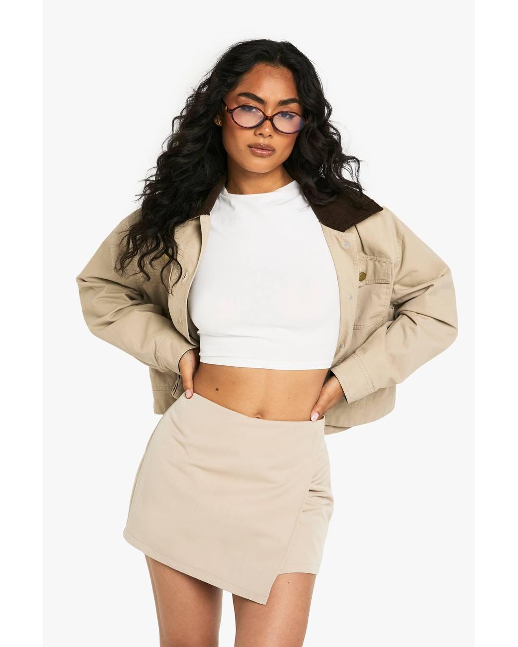 Boohoo Natural Tailored Wrap Front Mini Skort