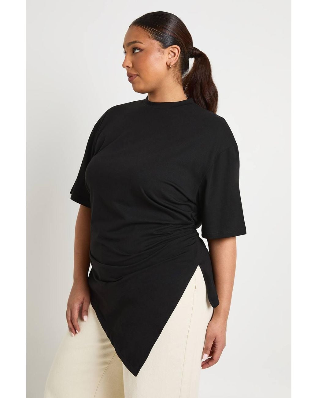 Boohoo Black Plus Split Side Ruched T-Shirt