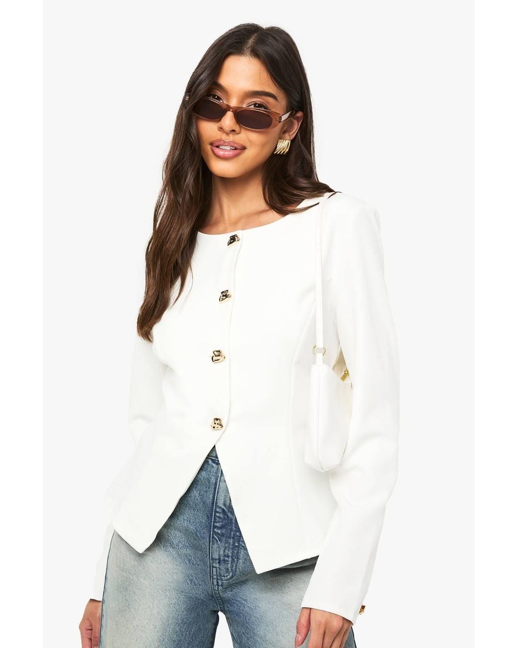 Boohoo White Trim Collarless Blazer