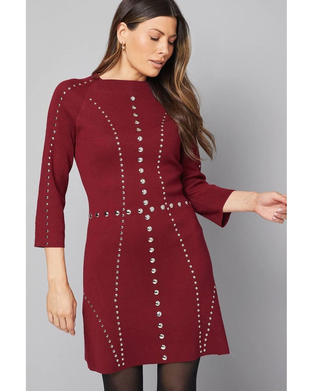Wallis Red Stud Knitted Dress