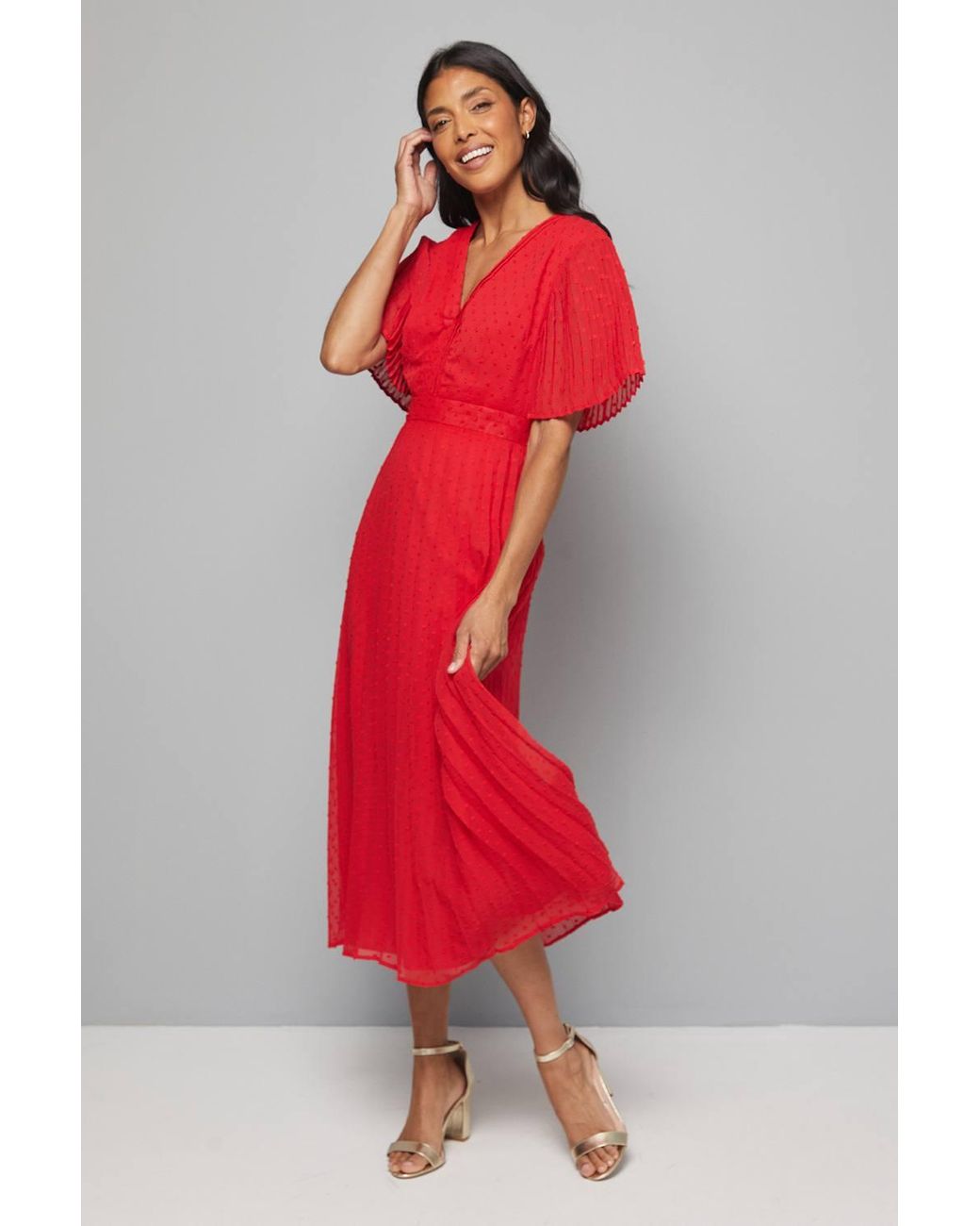 open lace back dress Rebecca Taylor Women's Chiffon Smocked-Waist Dress - Red Lip main image 1