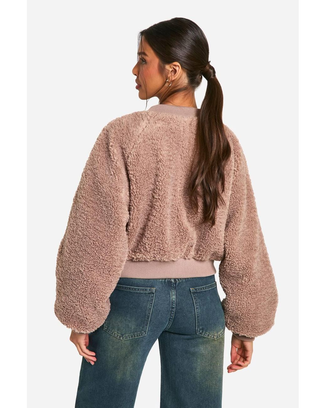 Boohoo Natural Rib Teddy Bomber Jacket