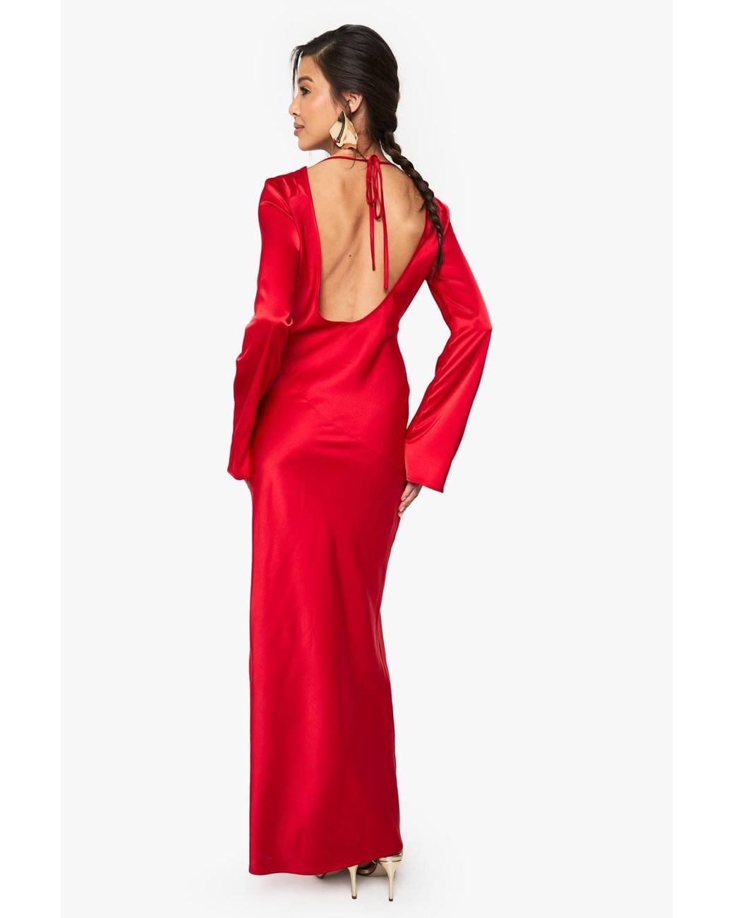 Boohoo Satin Column Maxi Dress in Red | Lyst