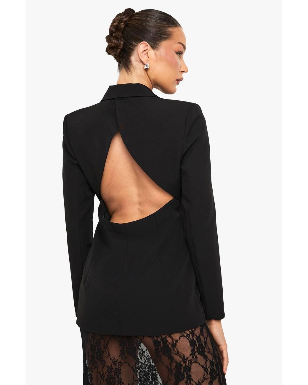 Boohoo Black Shoulder Pad Backless Blazer
