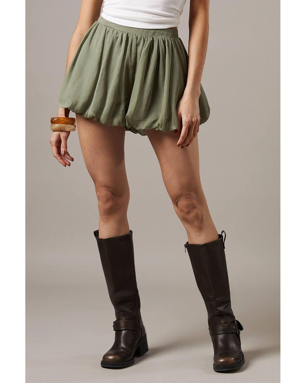 Warehouse Green Chiffon Bubble Hem Micro Short