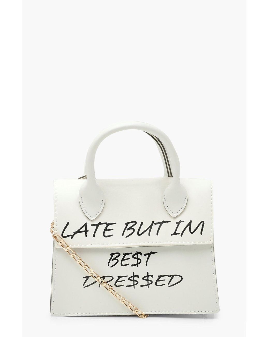 Boohoo Late But Best Dressed Slogan Cross Body Bag in White Lyst