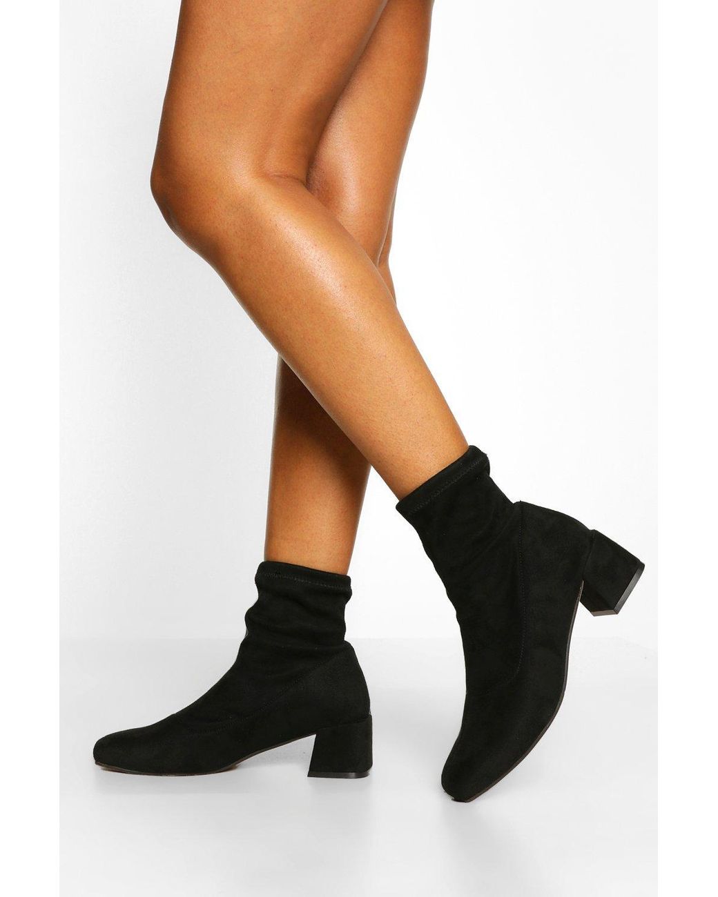 knitted low block heel sock boots