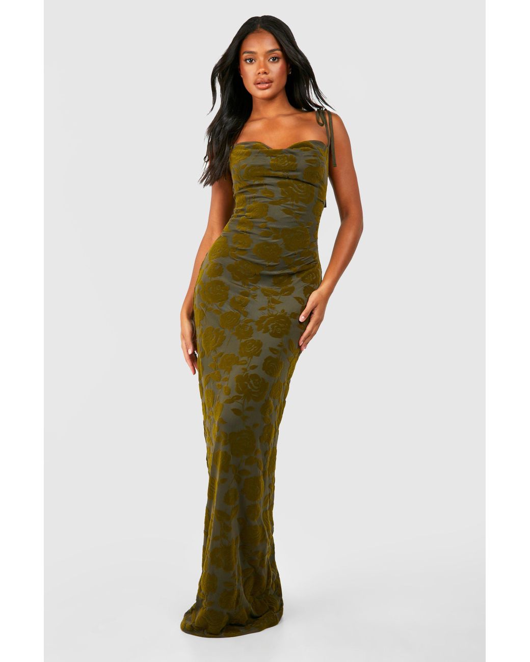 Boohoo Floral Devore Cowl Maxi Slip Dress in Green Lyst