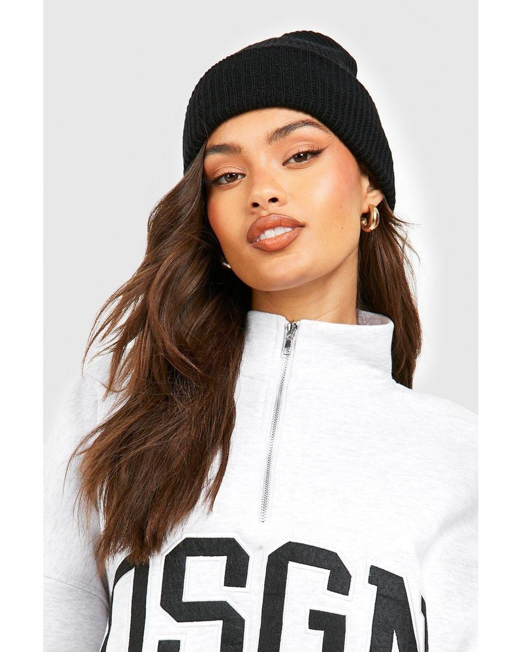 Boohoo White Basic Rib Beanie