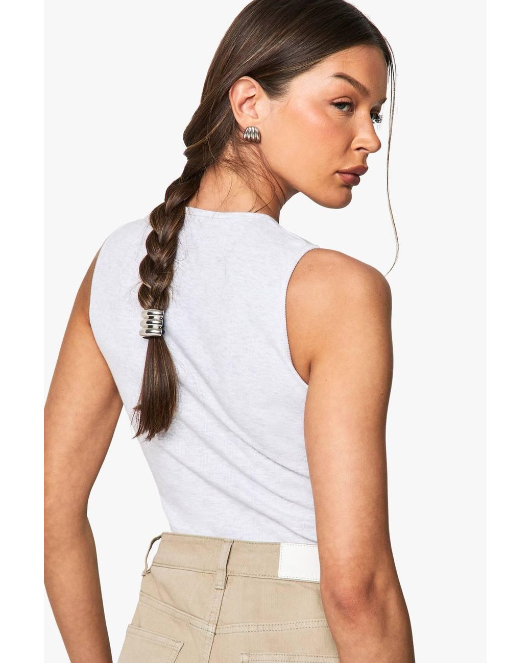 Boohoo White Rib Zip Through Sleevless Top