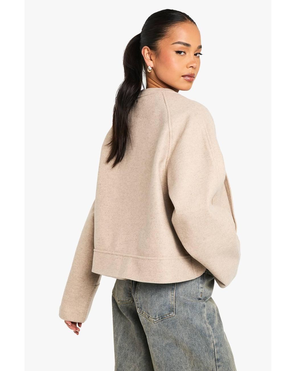 Boohoo Natural Wool Look Crew Neck Jacket