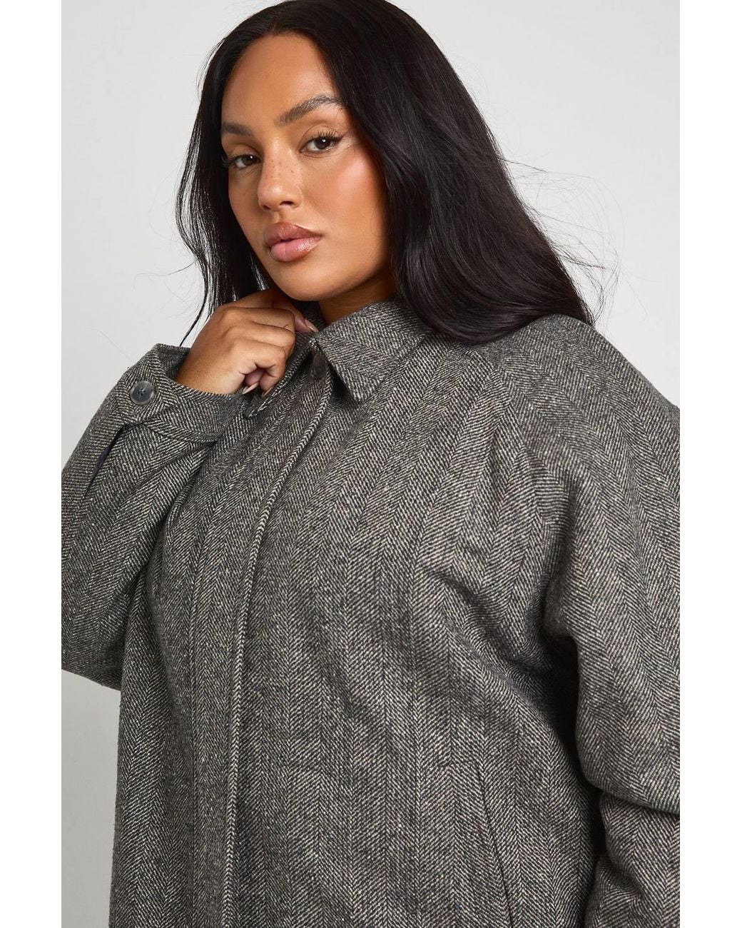 Boohoo Gray Plus Wool Look Oversized Jacket