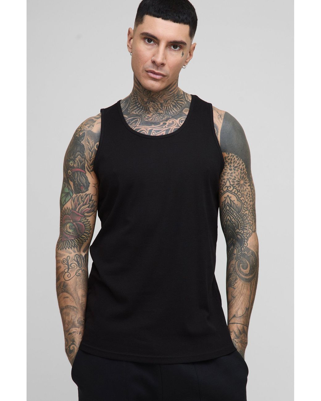 Boohoo Black Tall Regular Fit Basic Ribbed Tank