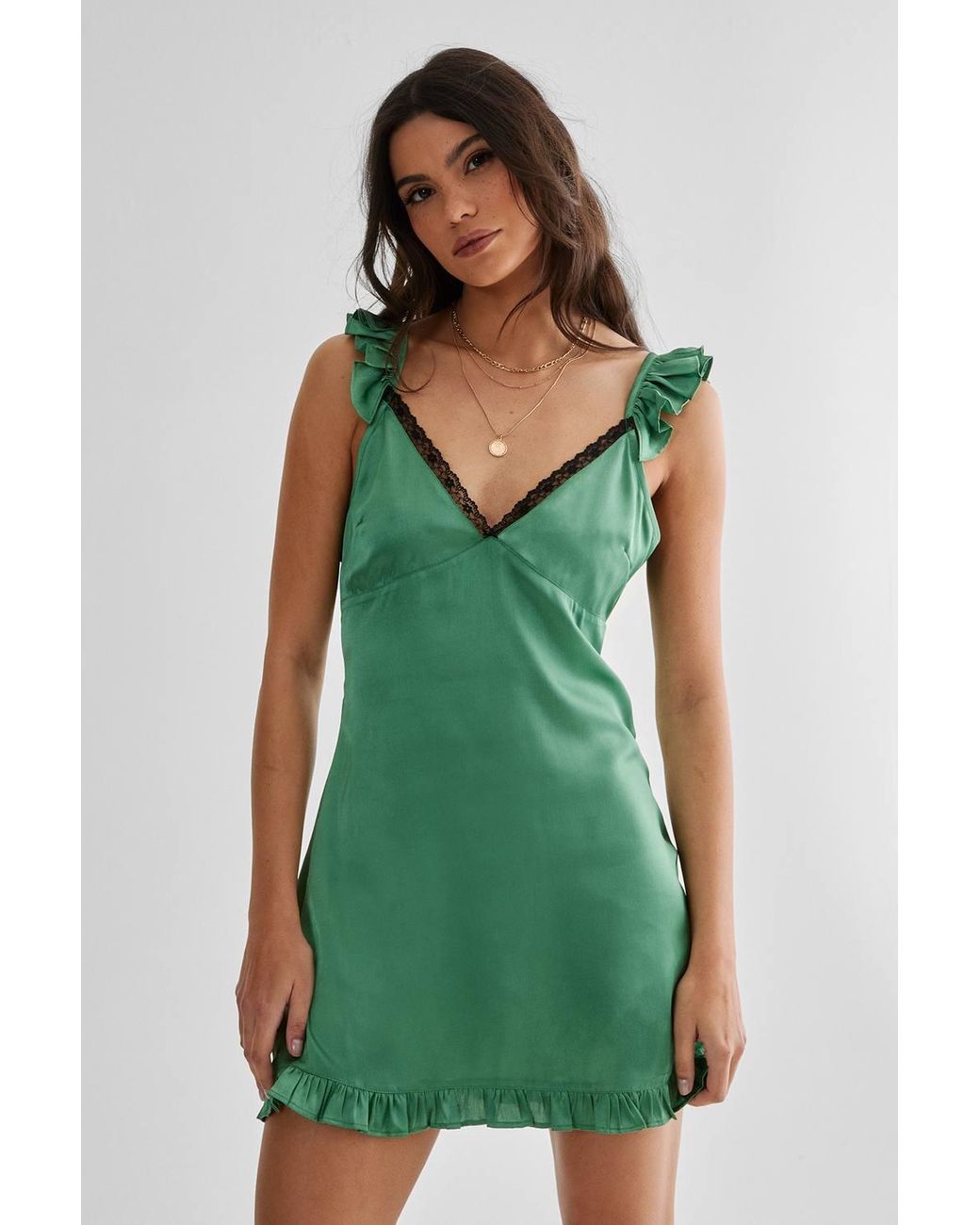 nasty gal green silk dress Fringed Halter Neck Tied Back Mini Dress main image 1