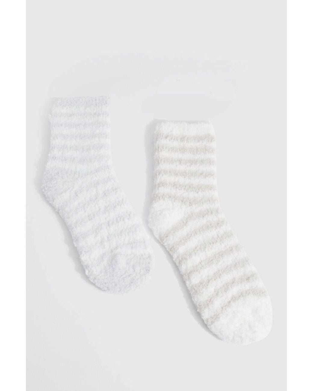 Boohoo White Two Pack Stripe Fluffy Socks