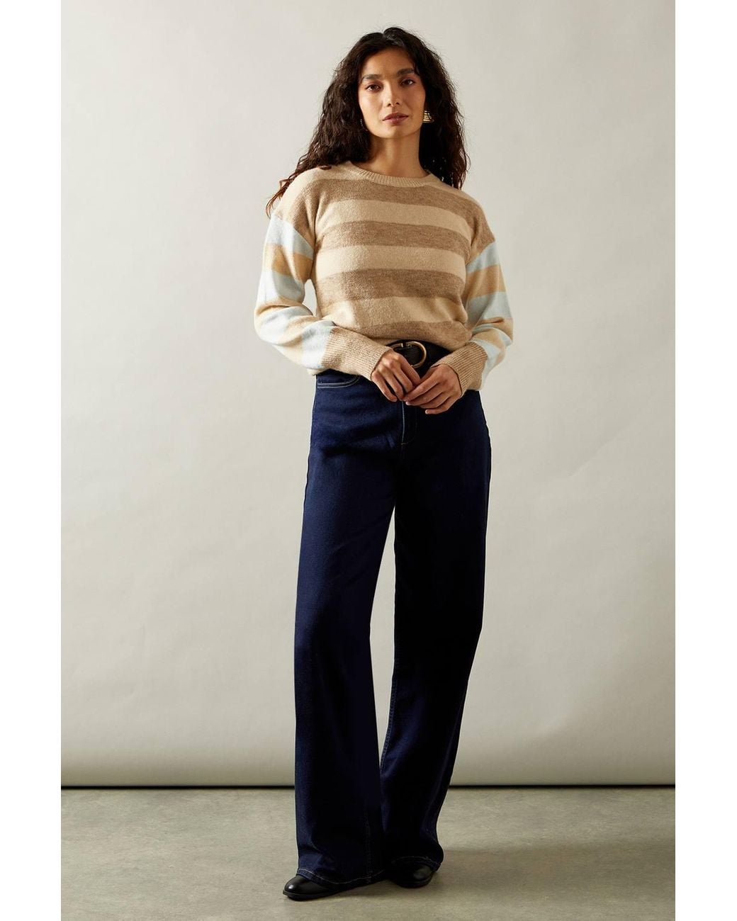 Wallis Blue Multi Stripe Crew Neck Sweater