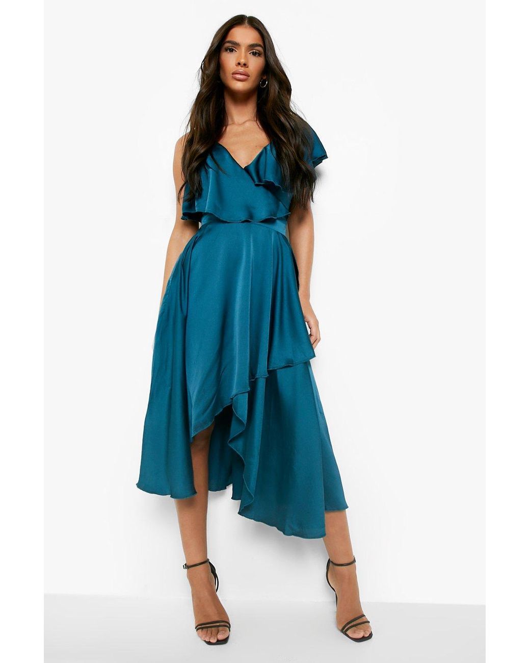 Boohoo Satin Ruffle Wrap Detail Skater 
