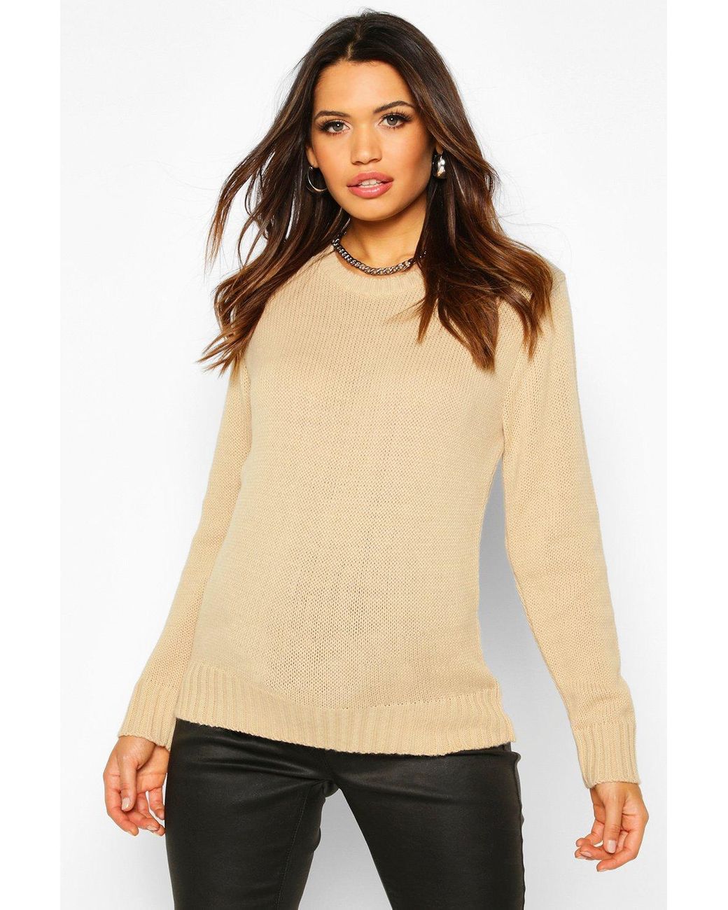 Boohoo Maternity Crew Neck Sweater in Beige (Natural) - Lyst