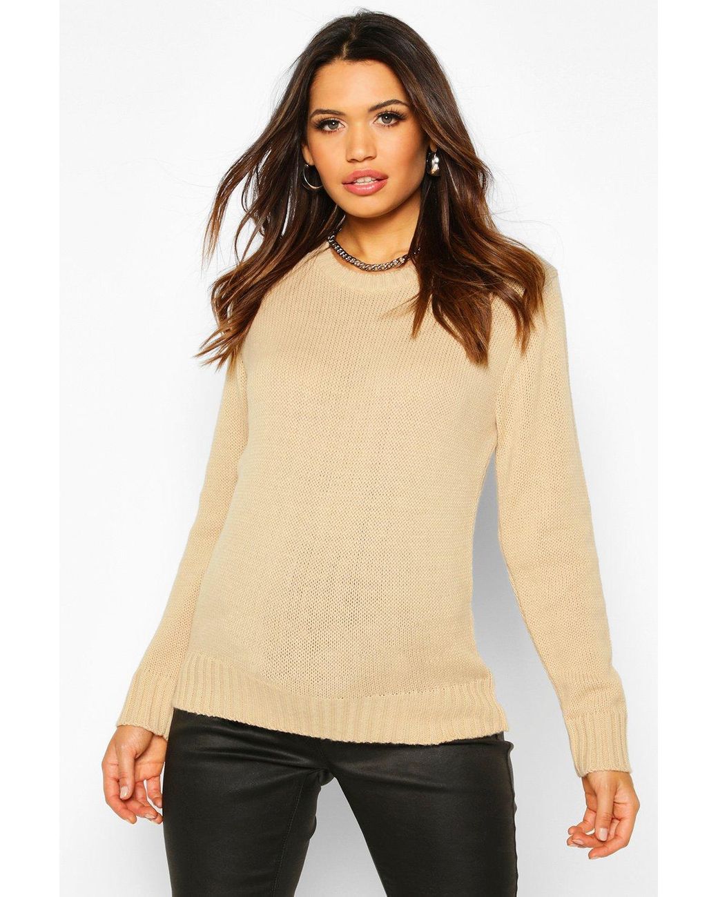 beige crew neck sweatshirt women's