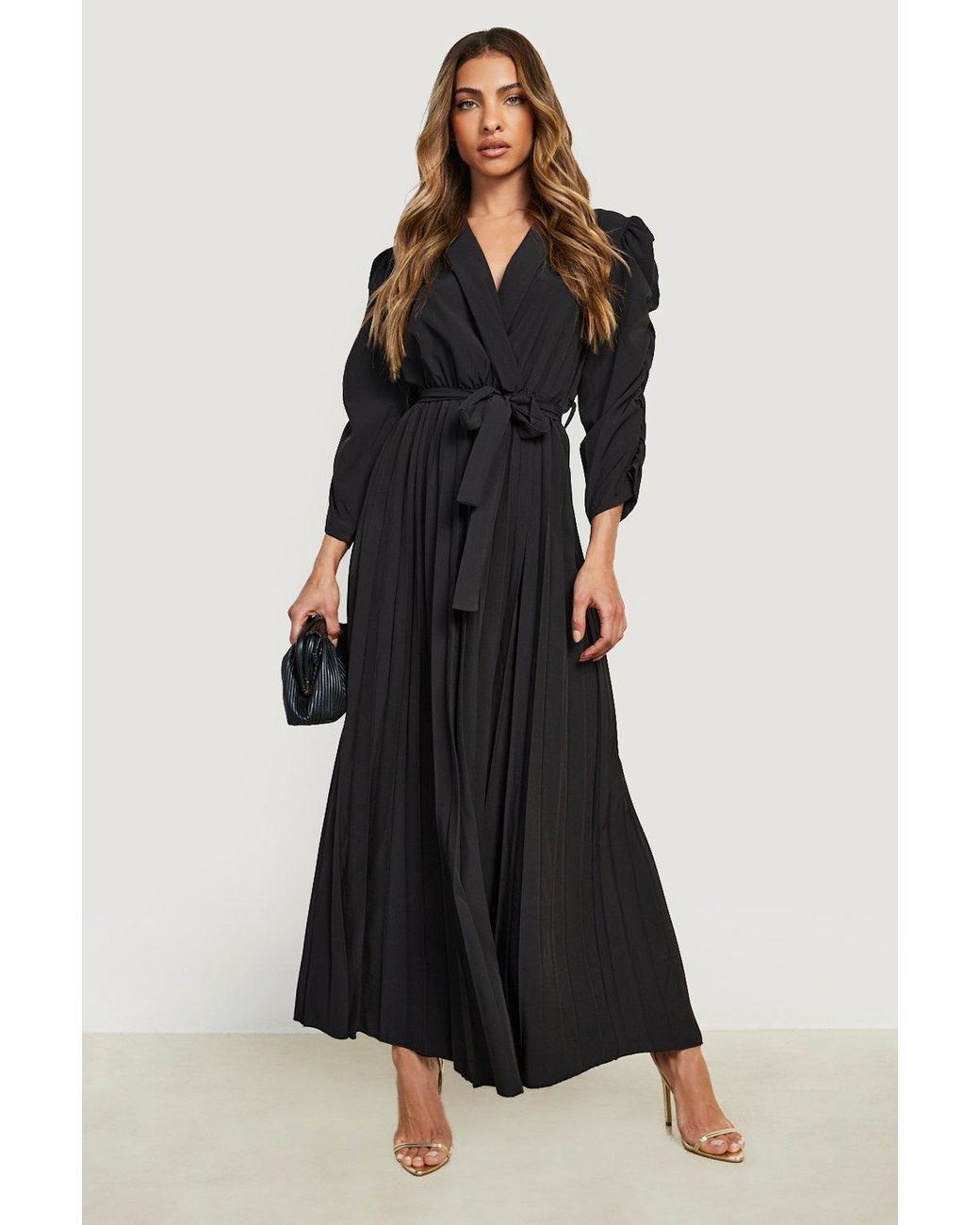 Boohoo Puff Sleeve Pleated Skirt Midi 