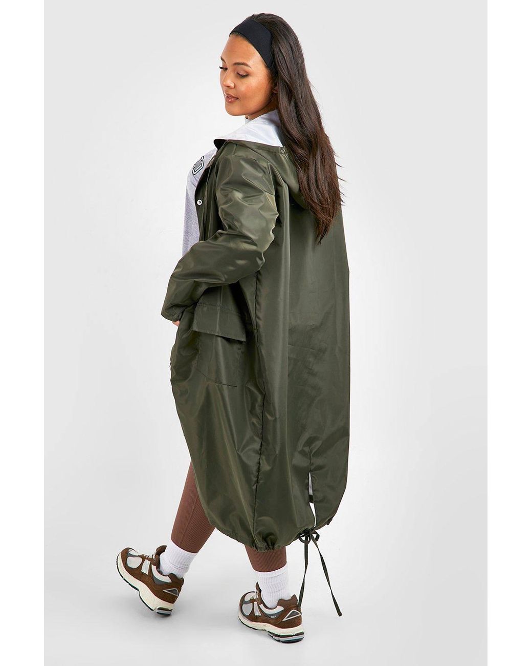 Boohoo Gray Plus Double Layer Shell Longline Rain Parka