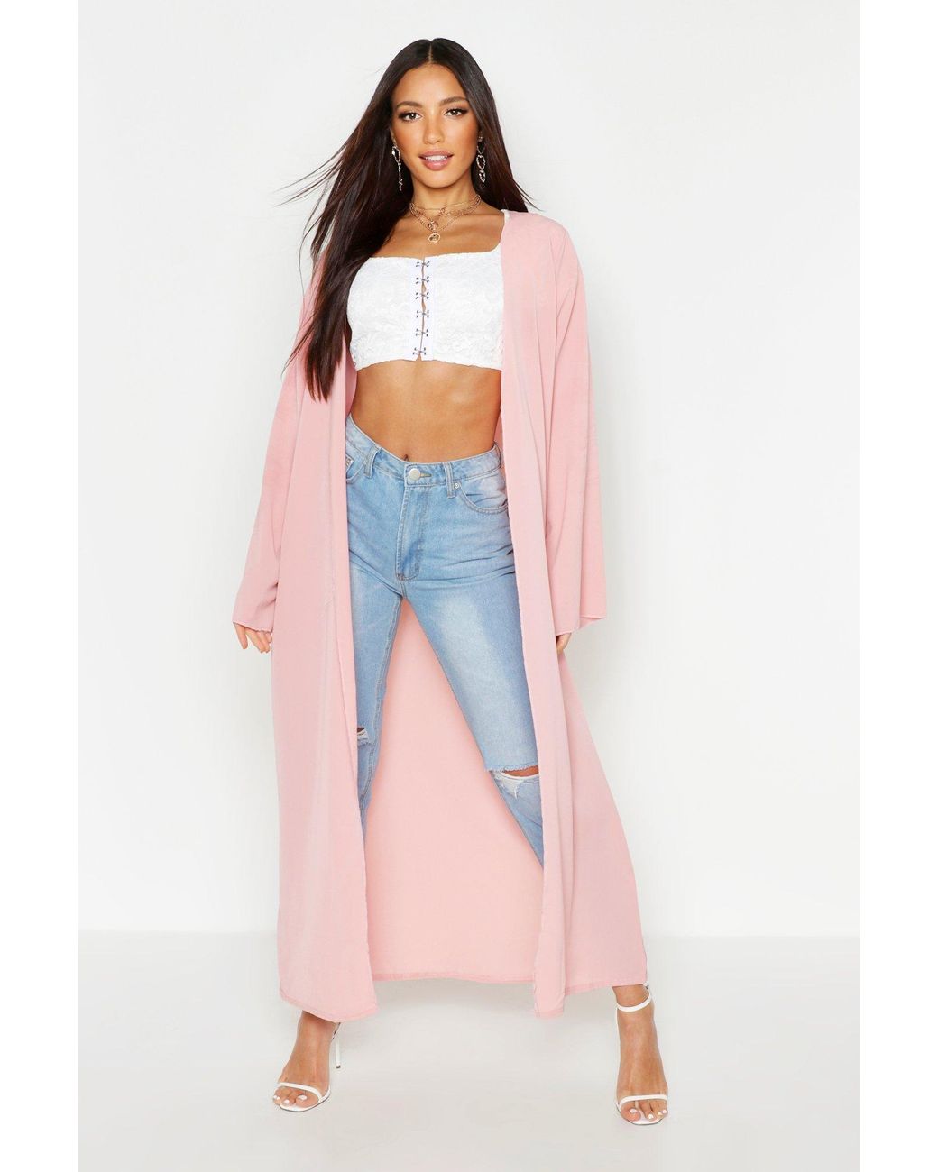 Boohoo Chiffon Maxi Kimono in Blush 