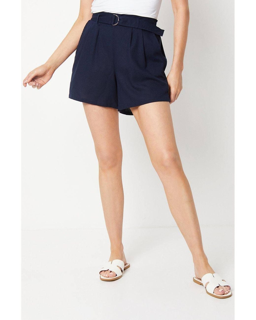 Wallis Blue Linen D-Ring Shorts