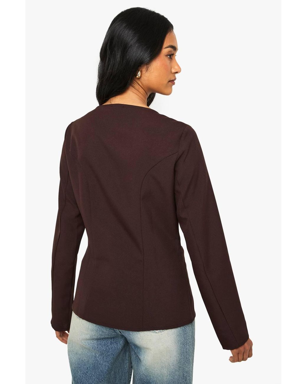 Boohoo Black Square Neck Collarless Blazer