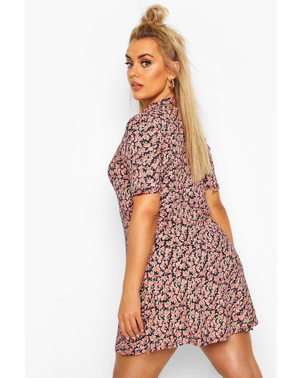 high neck shift dress with sleeves