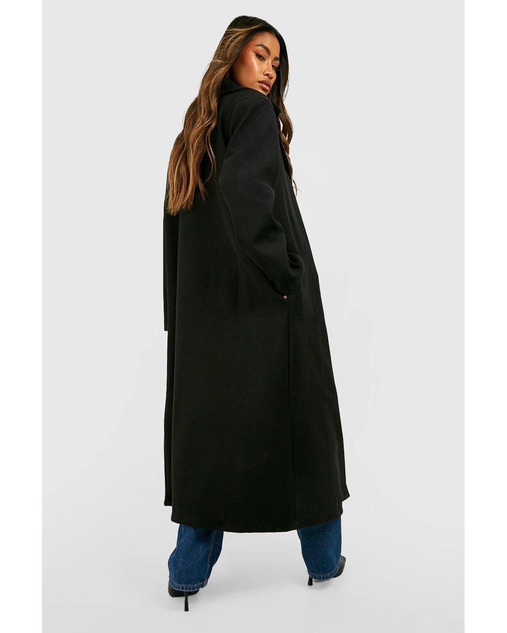 Boohoo Black Oversized Maxi Wool Look Coat