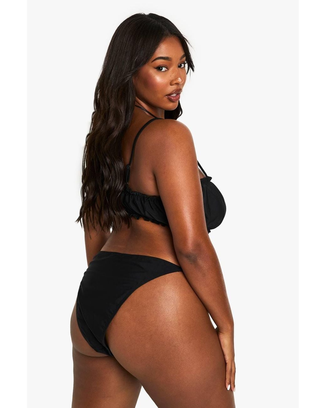 Boohoo Brown Plus Ruffle Bikini Set