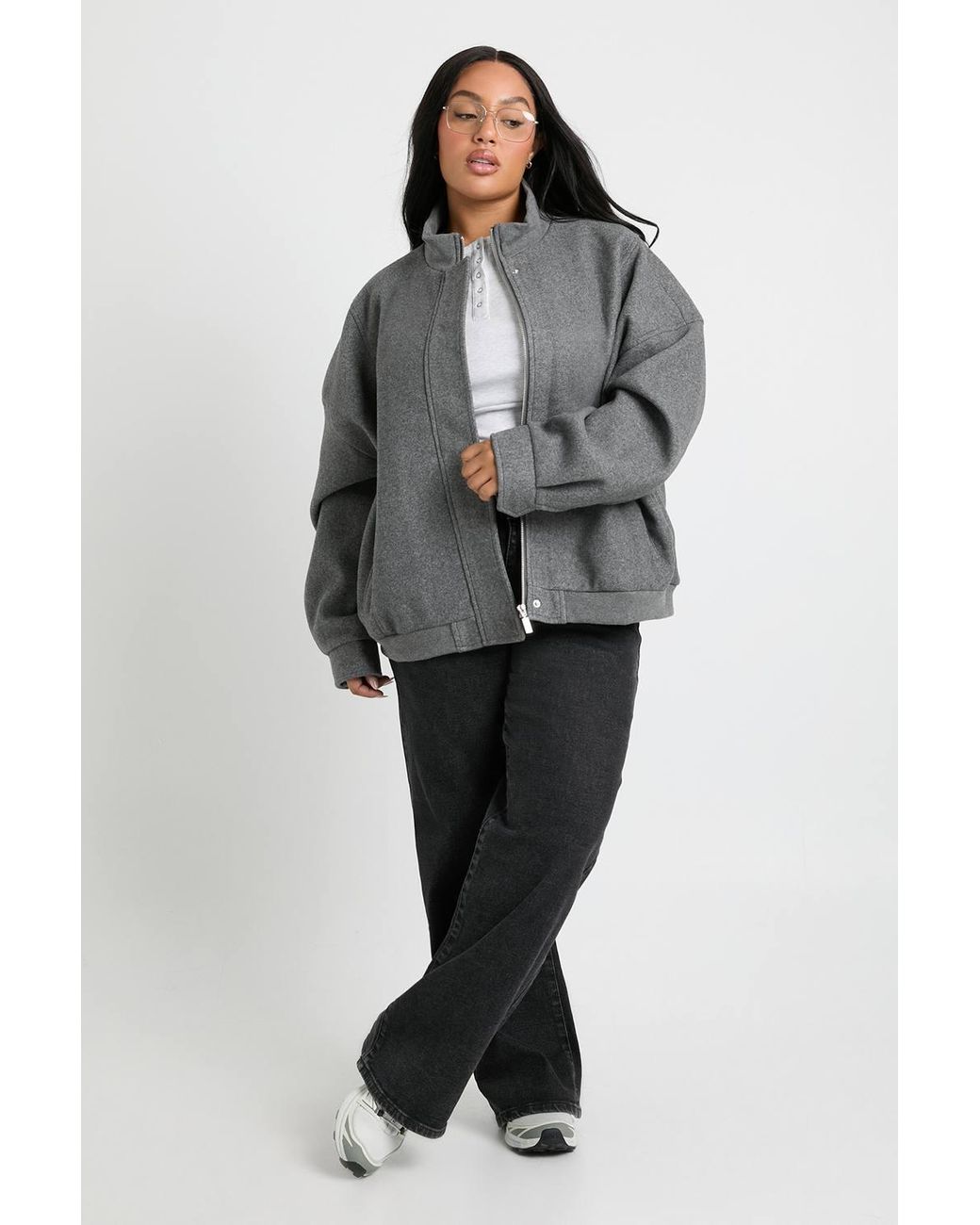 Boohoo Gray Plus Oversized Bomber Jacket