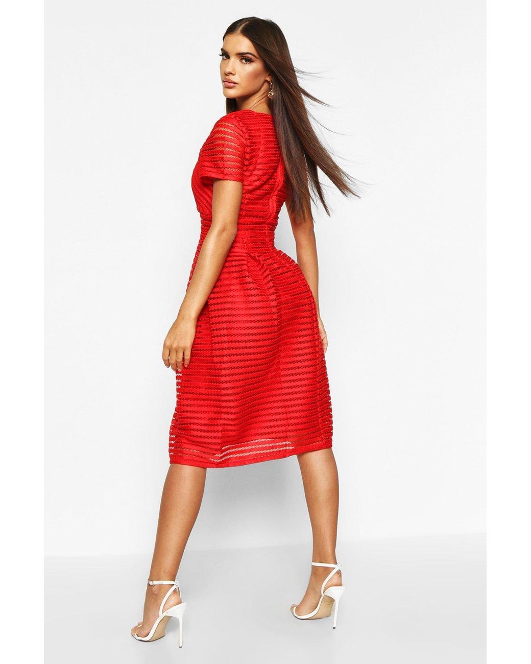 red formal midi dress