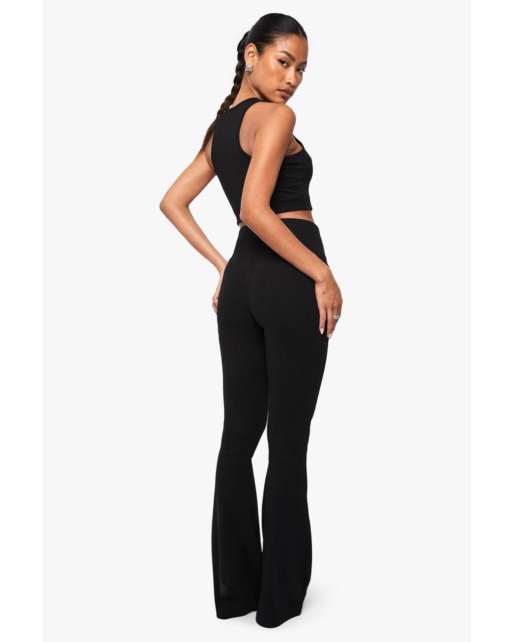 Boohoo Black Basics Rib Flared Legging