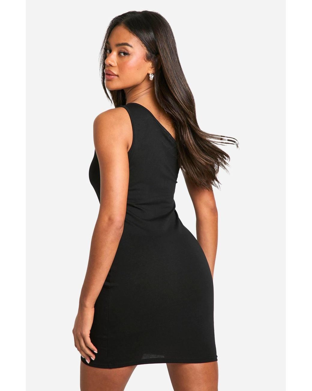 Boohoo Black Basic Cotton Asymmetric Neck Mini Dress