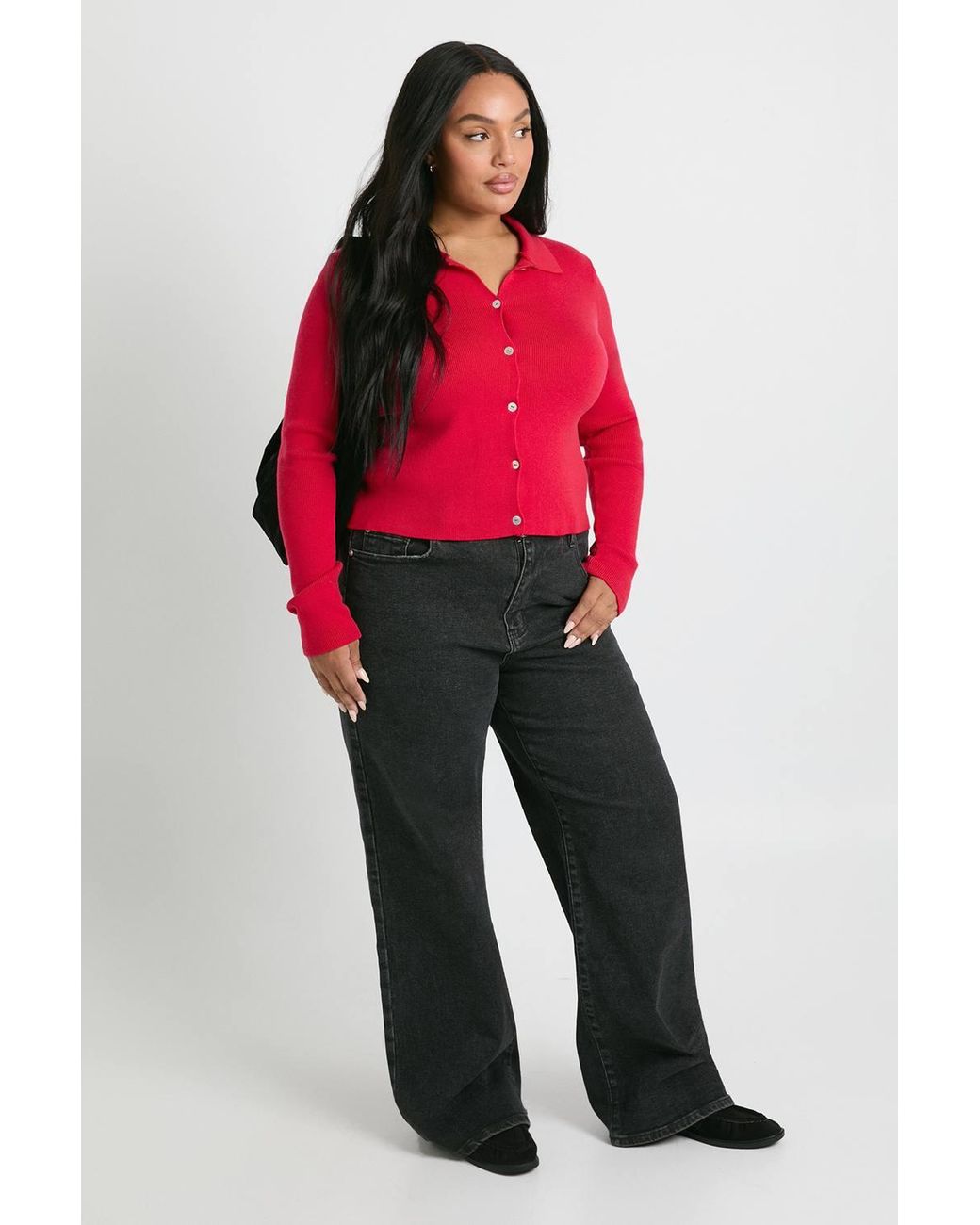 Boohoo Plus Collared Compact Knit Cardigan