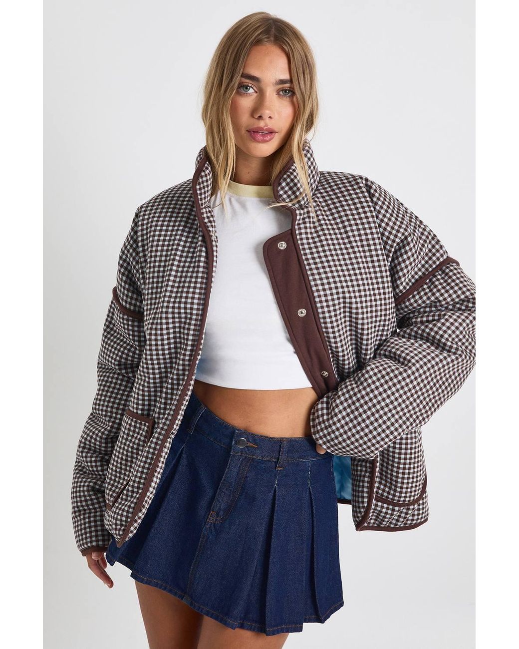Boohoo Gray Check Oversized Jacket