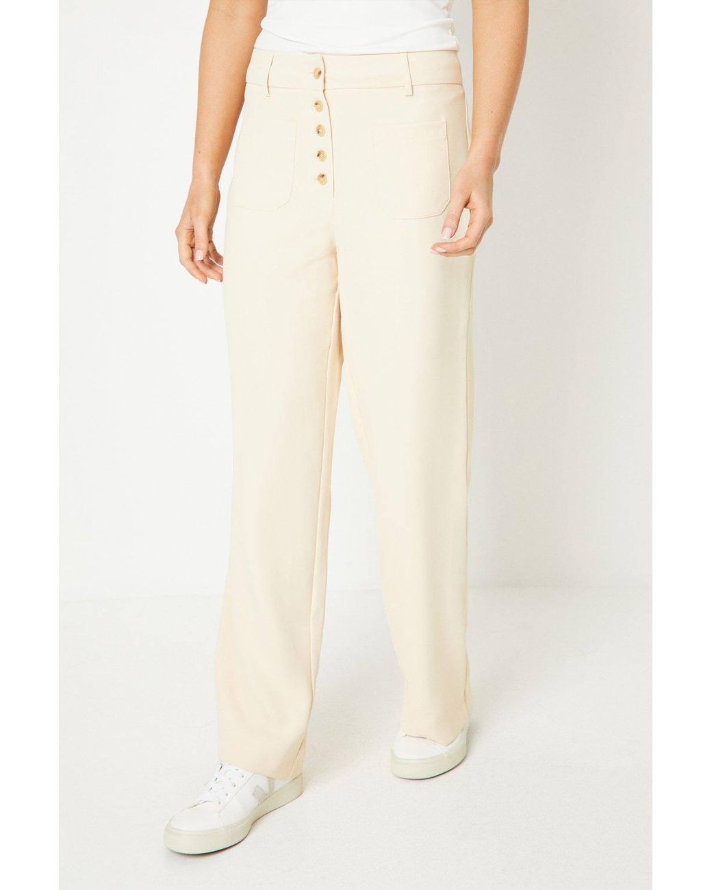 Oasis Natural Button Front Patch Pocket Trouser