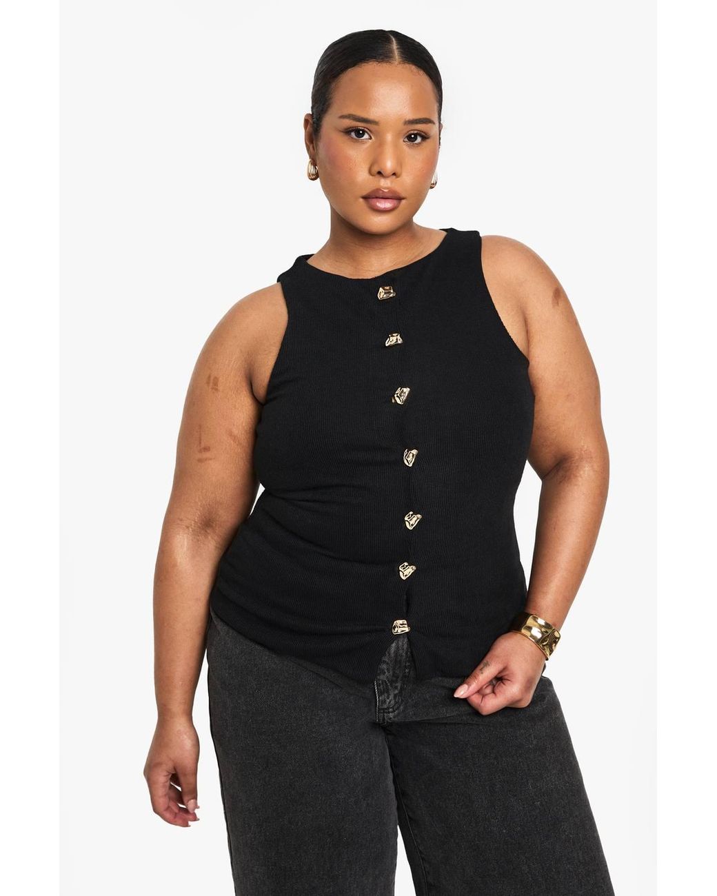 Boohoo Black Plus Knitted Button Down Waistcoat