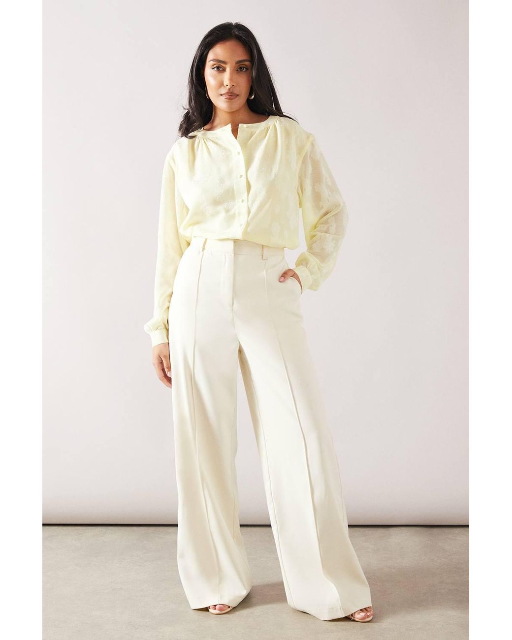 Wallis Natural Petite Jacquard Button Through Blouse