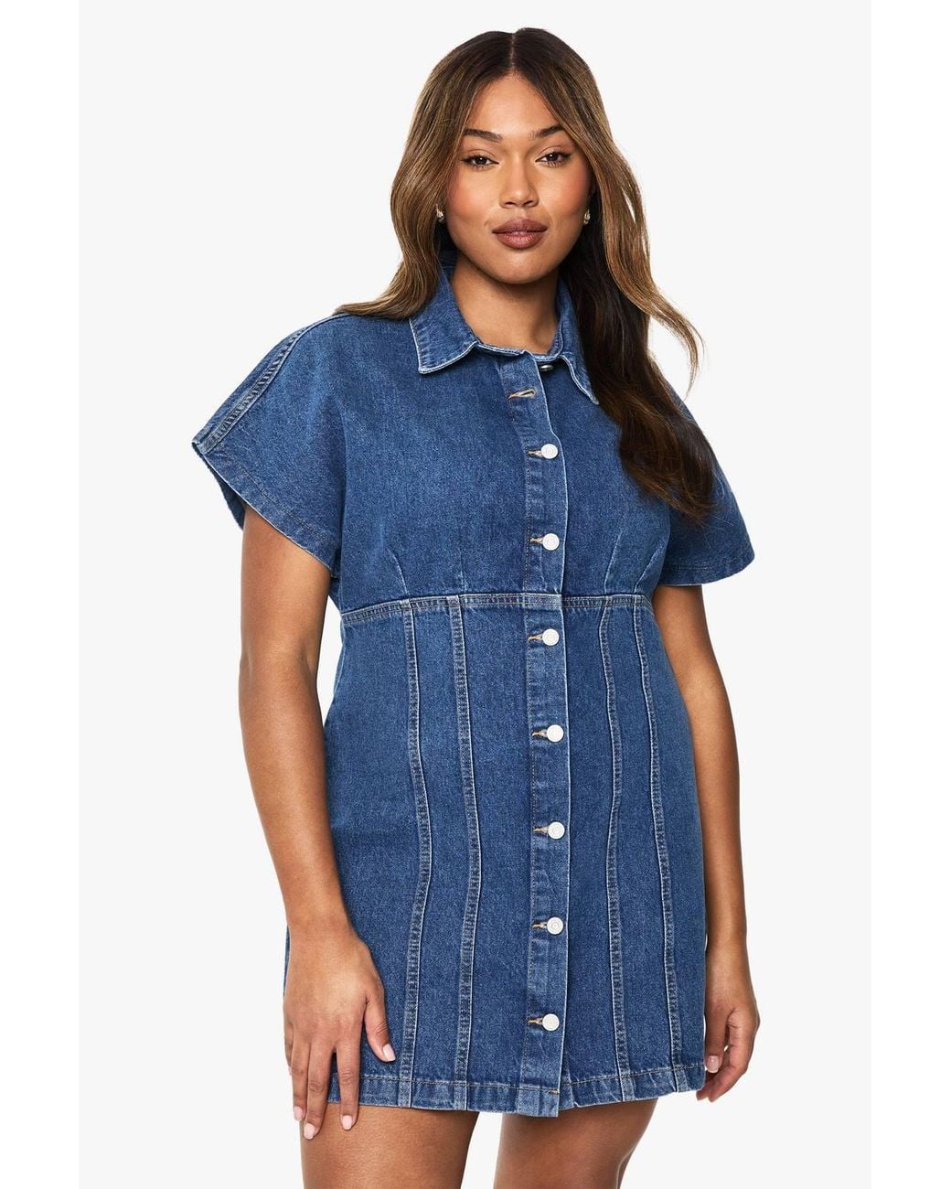 Boohoo Blue Plus Button Down Denim Mini Dress