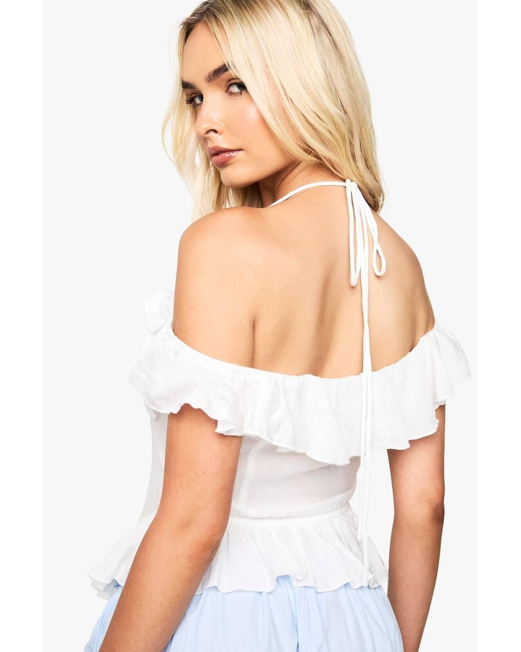 Boohoo White Woven Ruffle Top