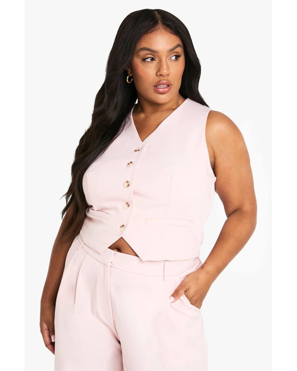 Boohoo Pink Plus Tailored Button Down Waistcoat