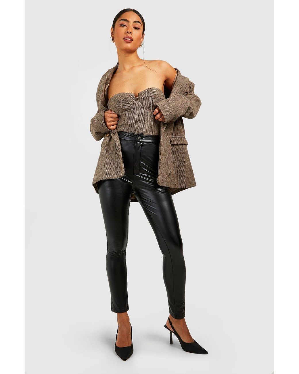 Boohoo Leather Look Super Stretch Skinny Trousers in Black