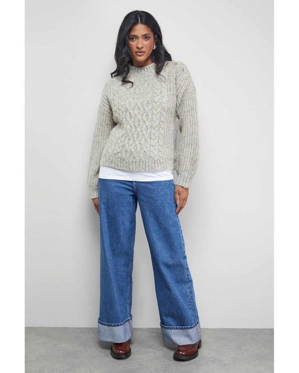 Warehouse Blue Twist Neck Cable Sweater