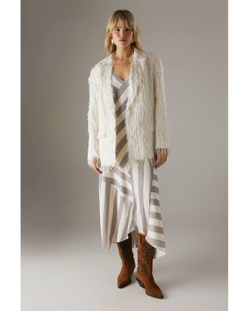 Warehouse White Oversized Fluffy Blazer
