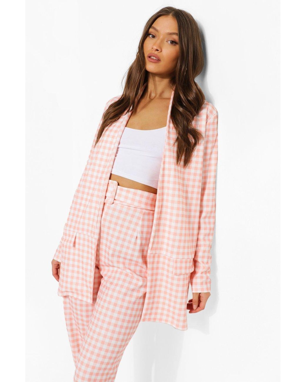 stores US Boohoo Womens Gingham Blazer 